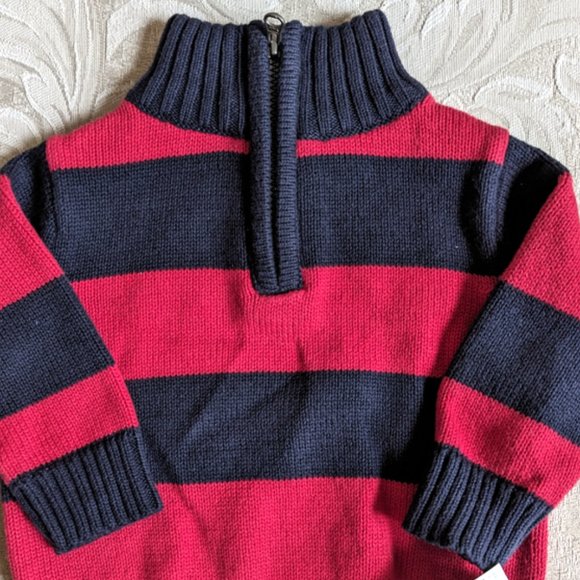NWT Oshkosh B'gosh Boys Knit Sweater Red Striped 100% Cotton Cardigan 3M… - Picture 3 of 7